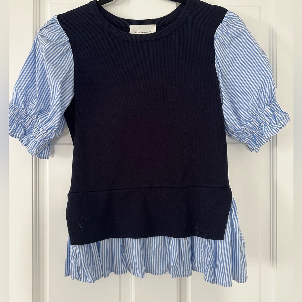 Anthropologie mixed media sweater with blouse size XS